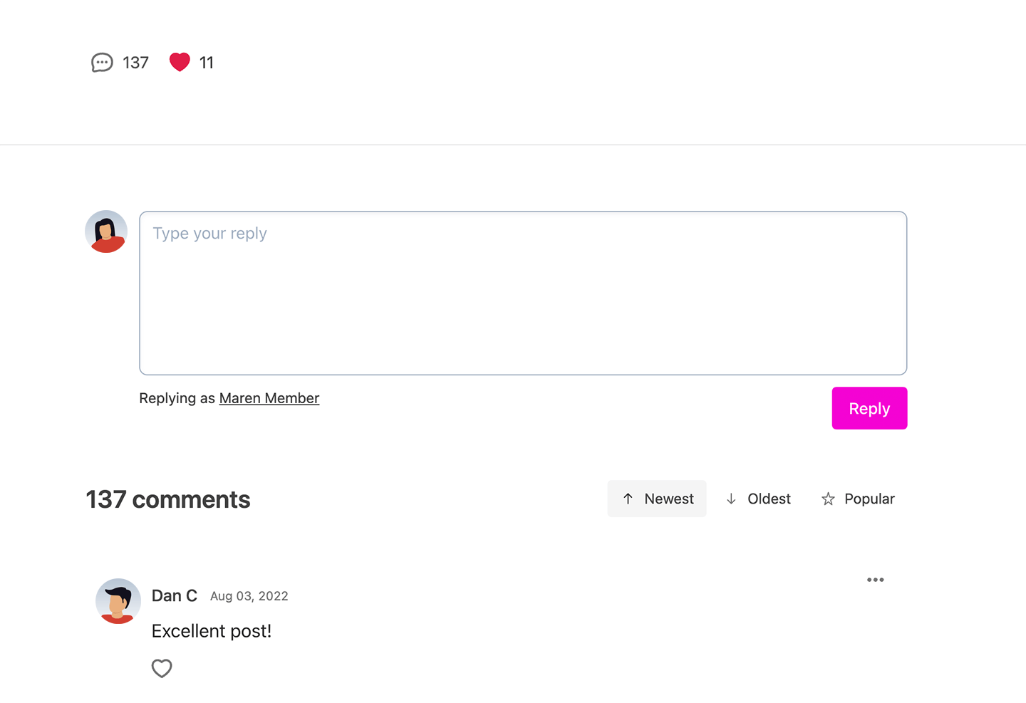 Comments and likes section