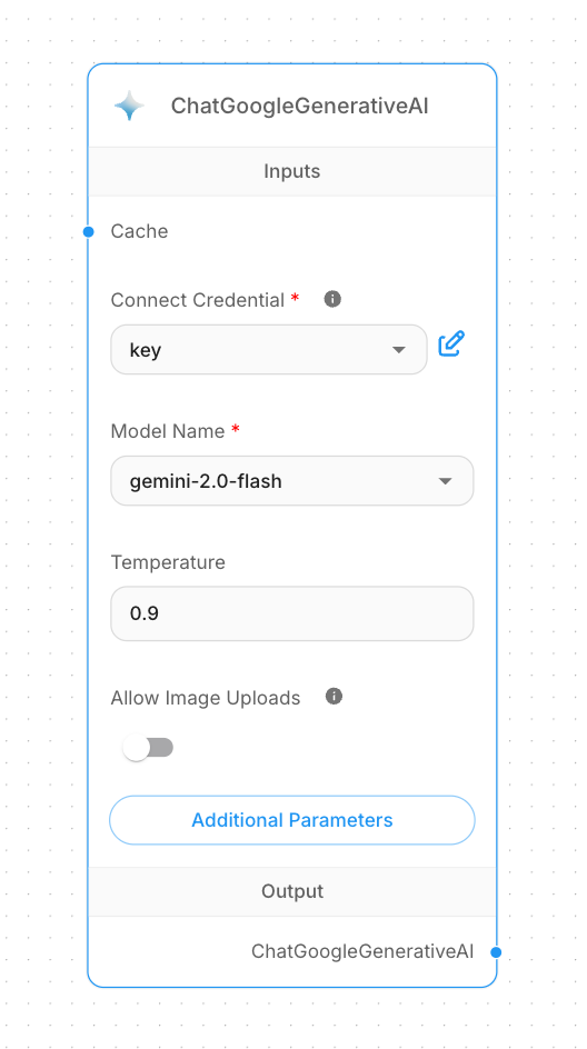 ChatGoogleGenerativeAI node configuration in Flowise