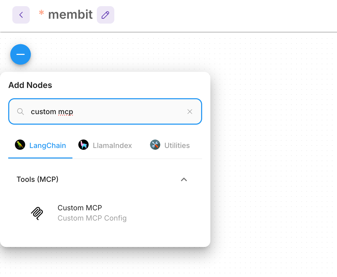 Searching for Custom MCP node in Flowise node library