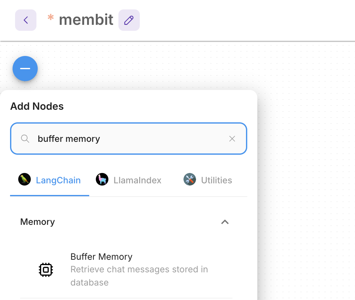 Searching for Buffer Memory node in Flowise
