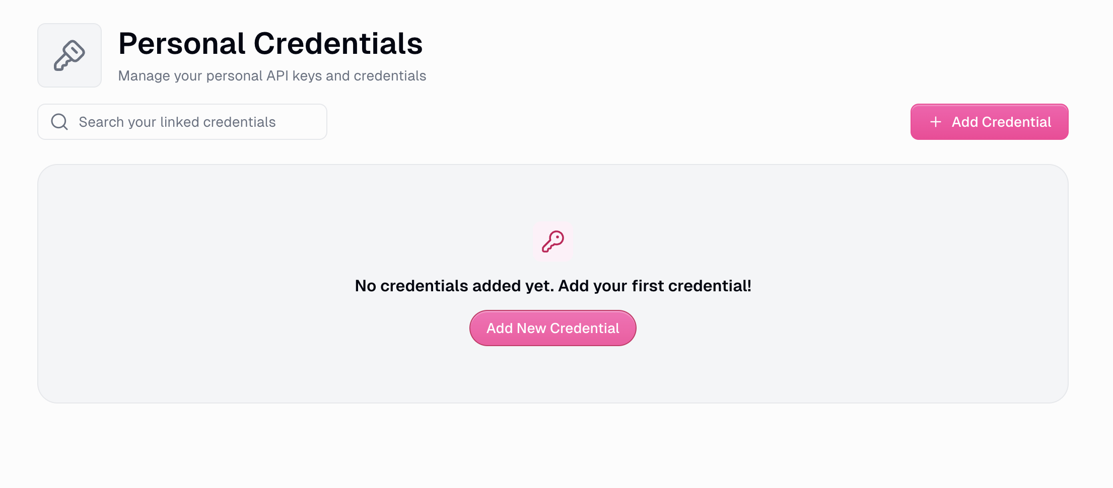 Add credentials button in Gumloop personal credentials page