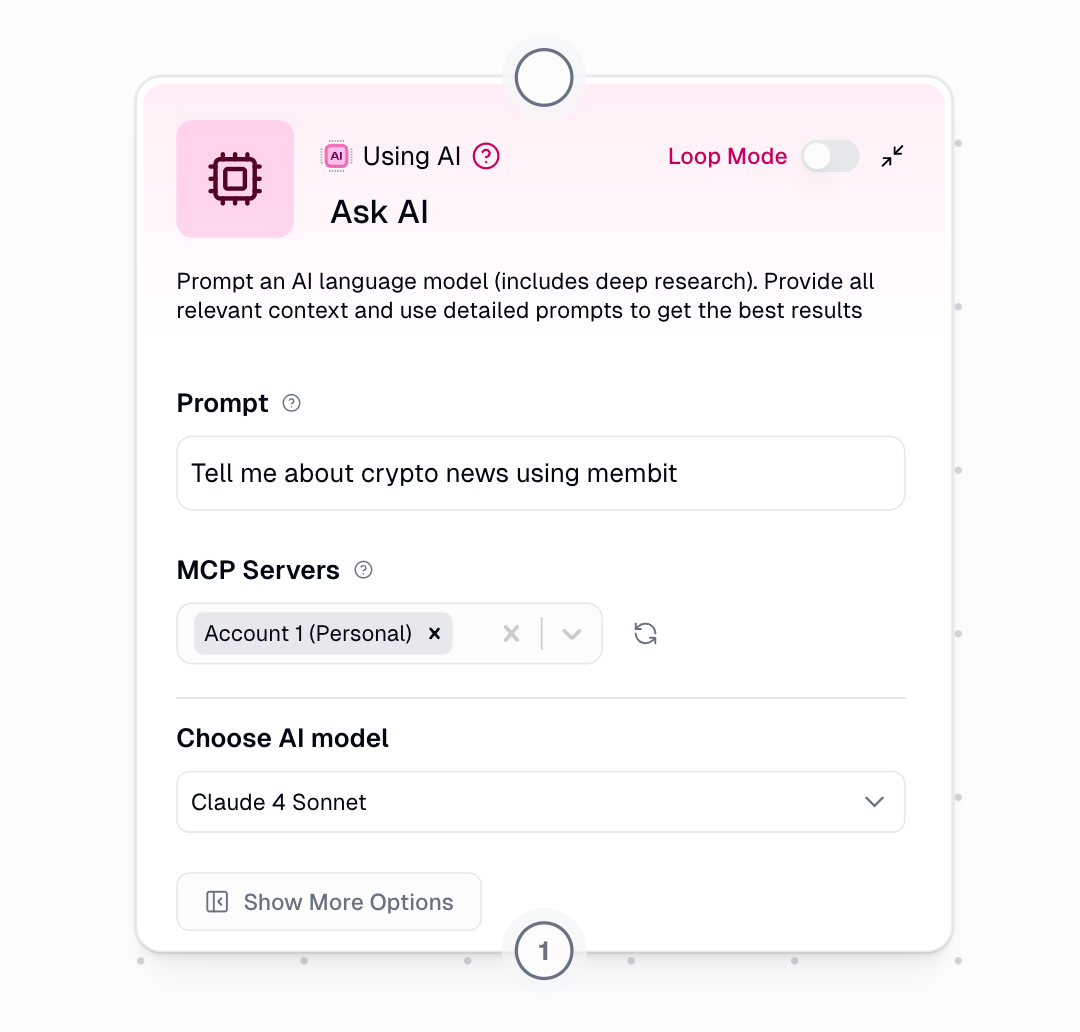 Ask AI node configuration interface in Gumloop