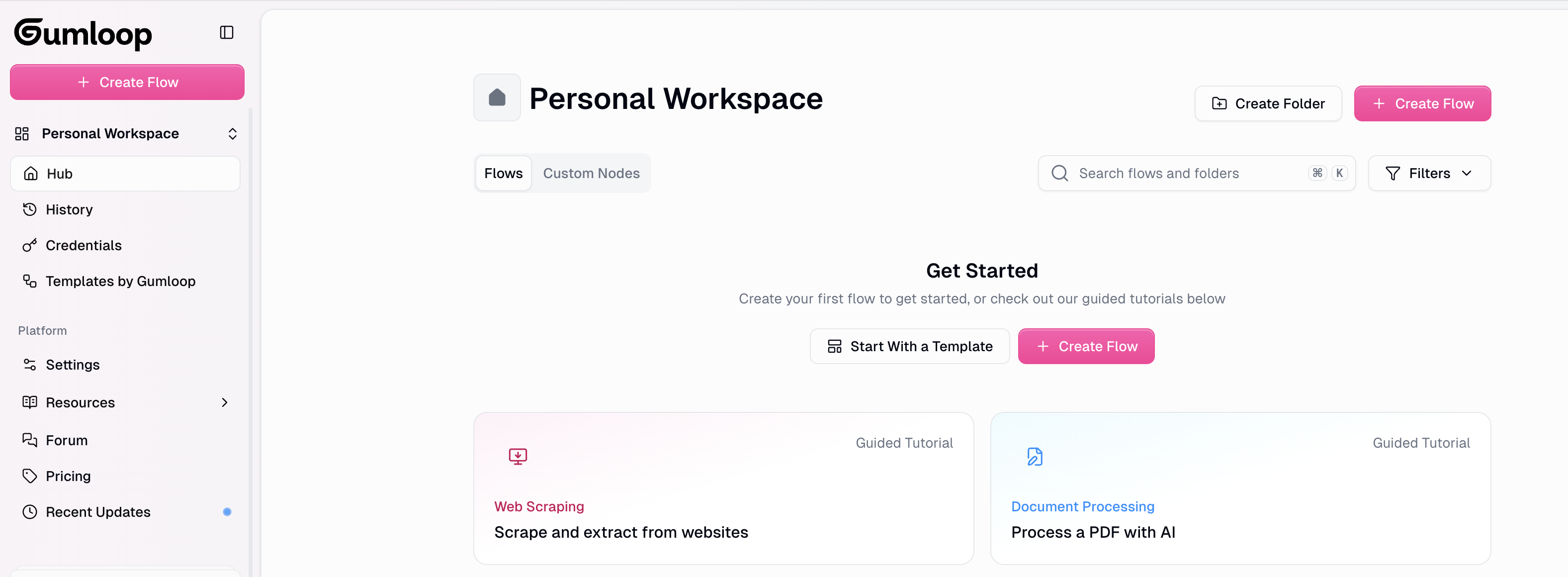 Gumloop hub interface showing available workflow options