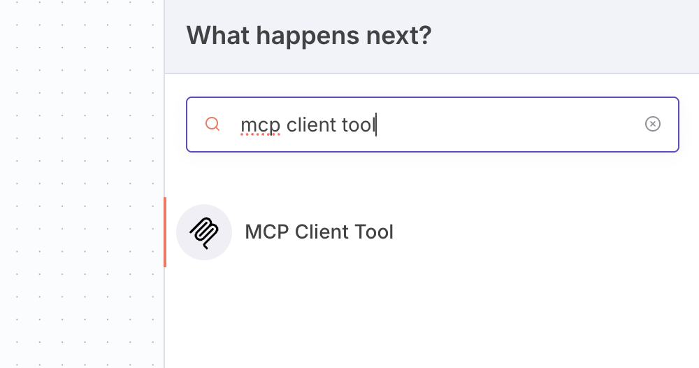 Searching for MCP client in n8n node panel
