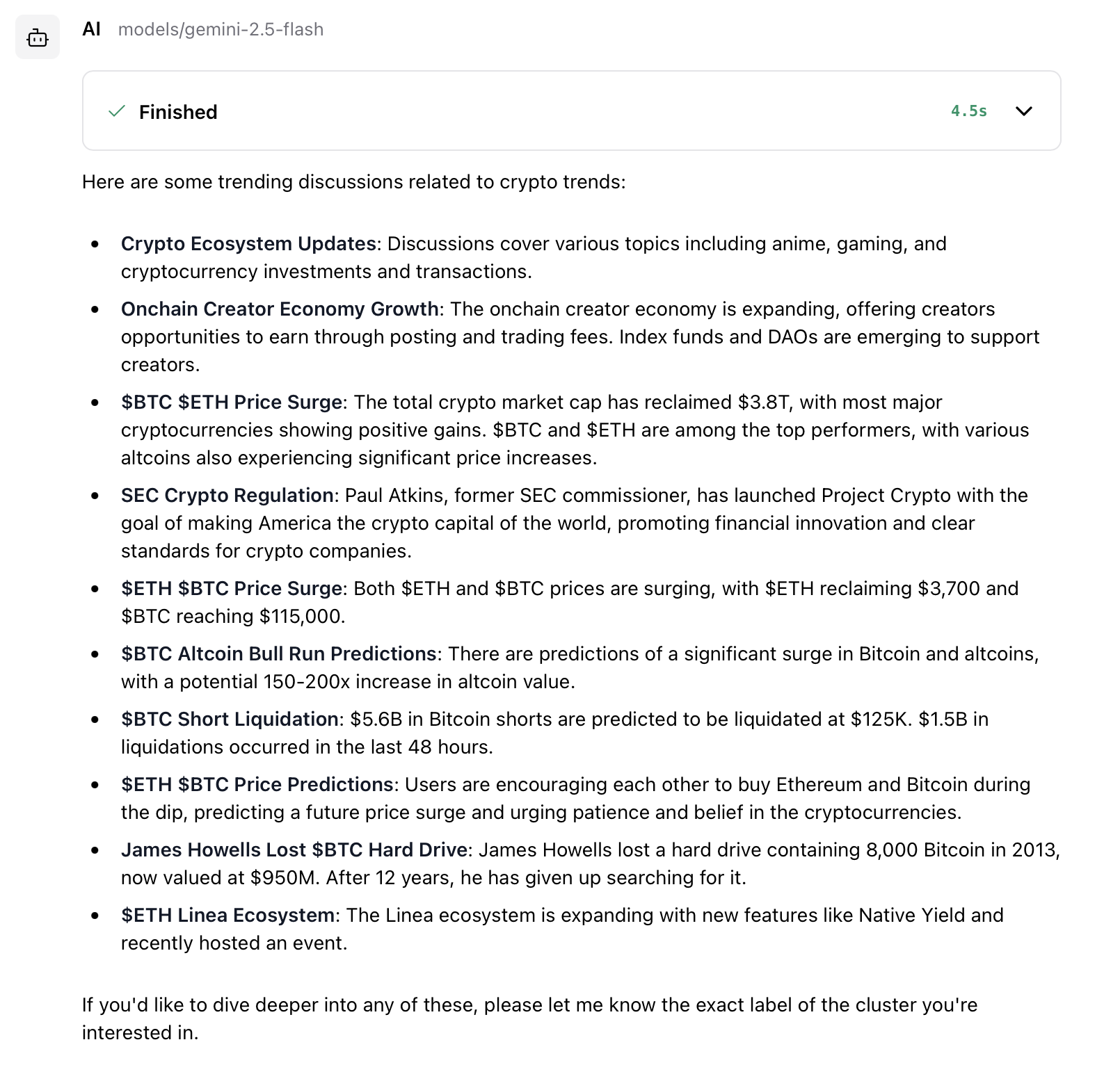 Langflow chat interface showing conversation with real-time context