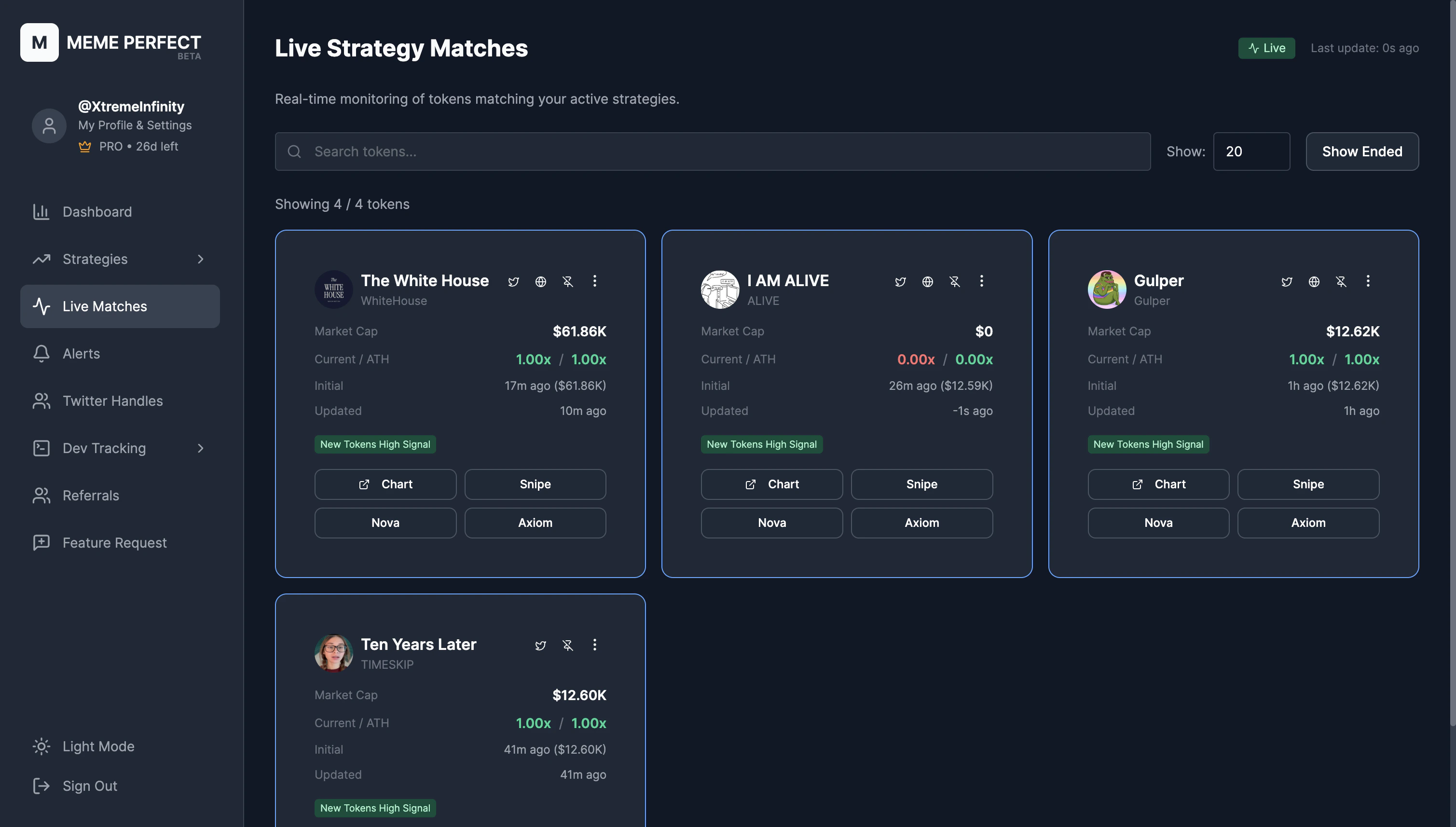 Alerts page showing list of past notifications