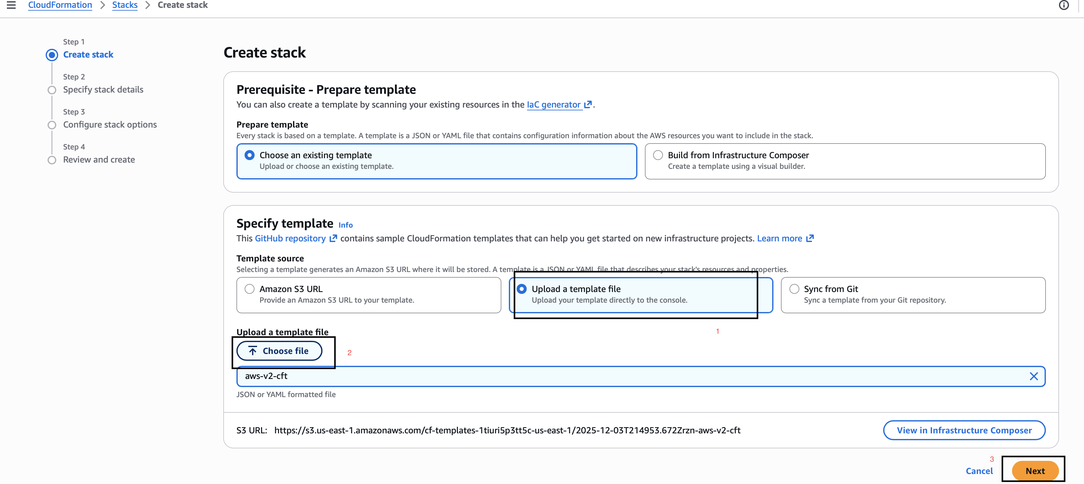 AWS Upload Prepared Template