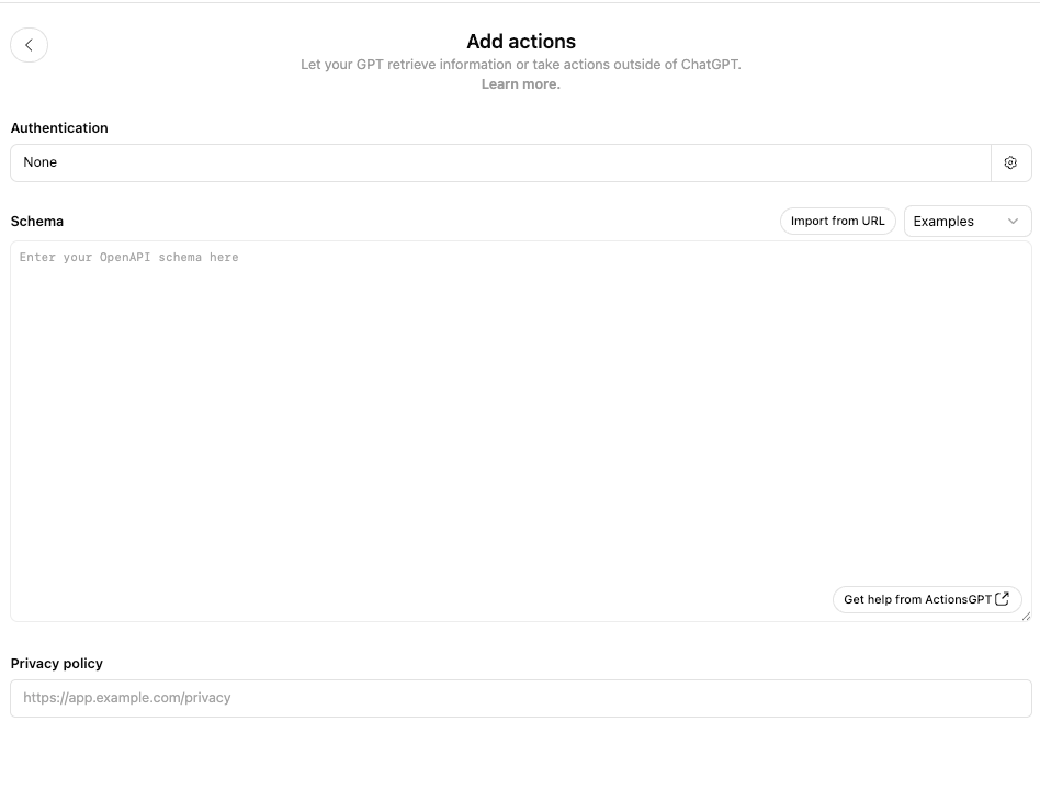 Add Actions Page