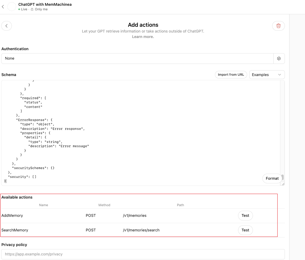 Available Actions Page