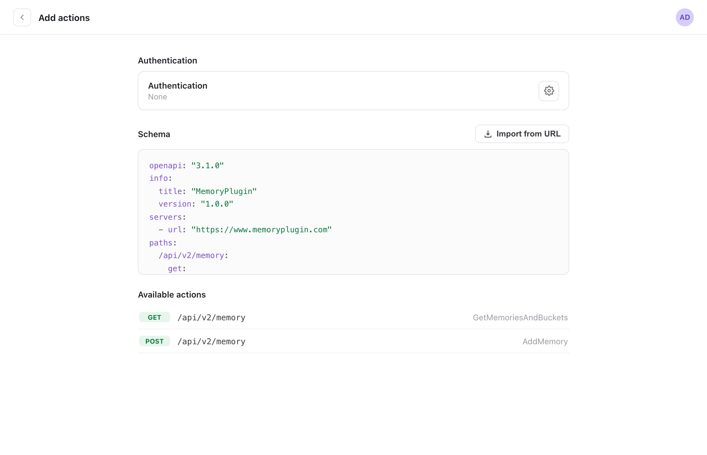 Create new action in the Custom GPT editor