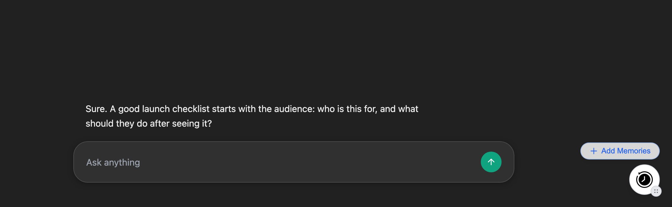 Add Memories pill above the MemoryPlugin floating button, next to the chat composer