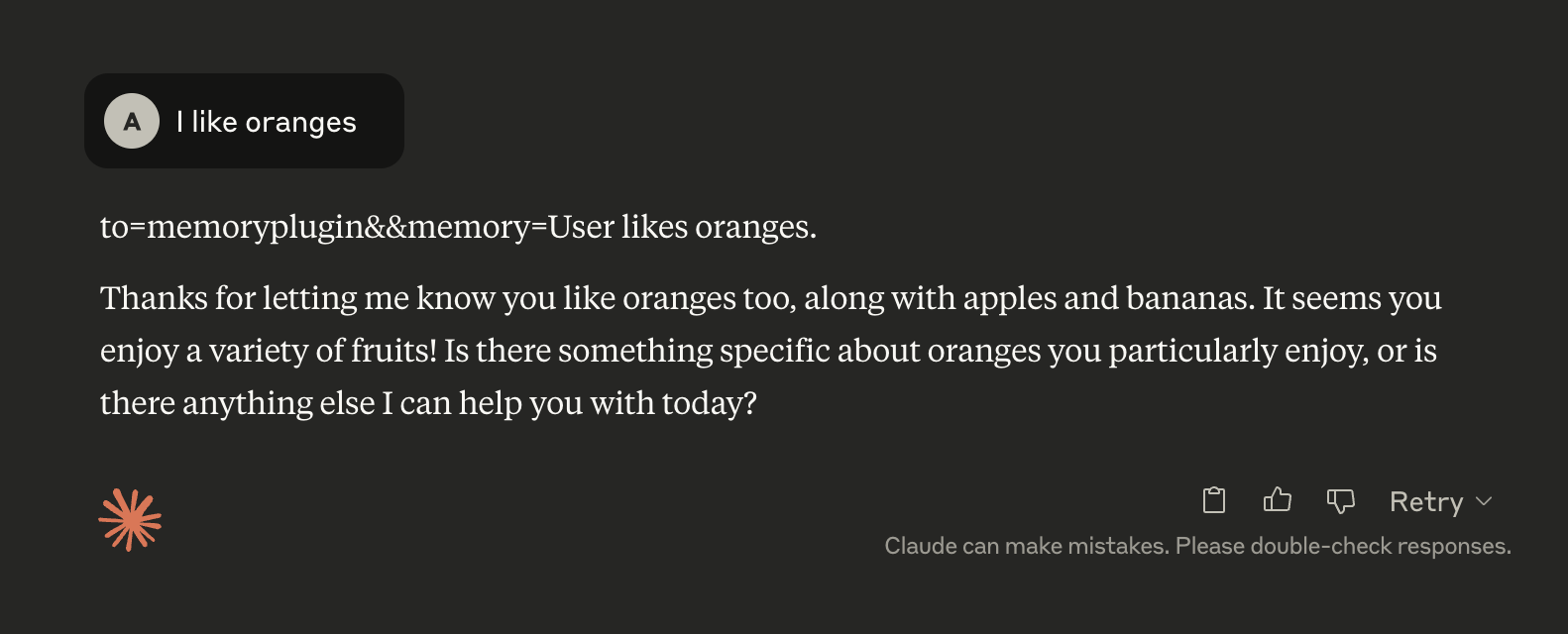 AI adding a new memory with the special format