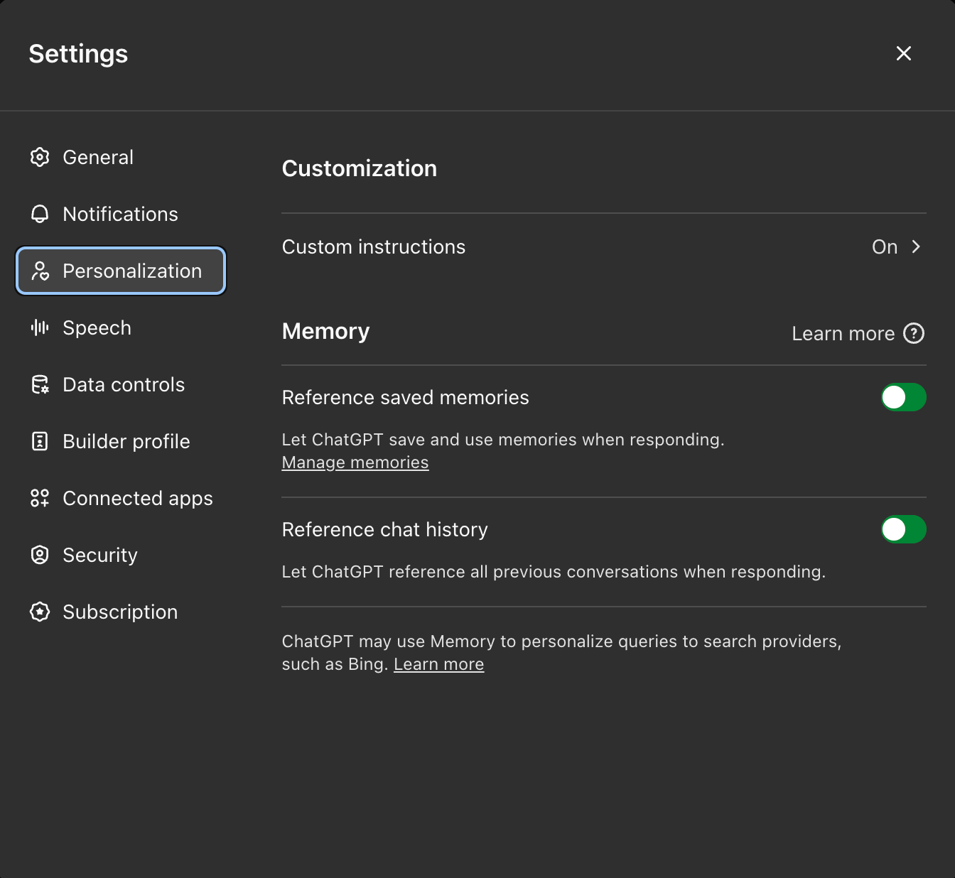 ChatGPT Personalization Settings
