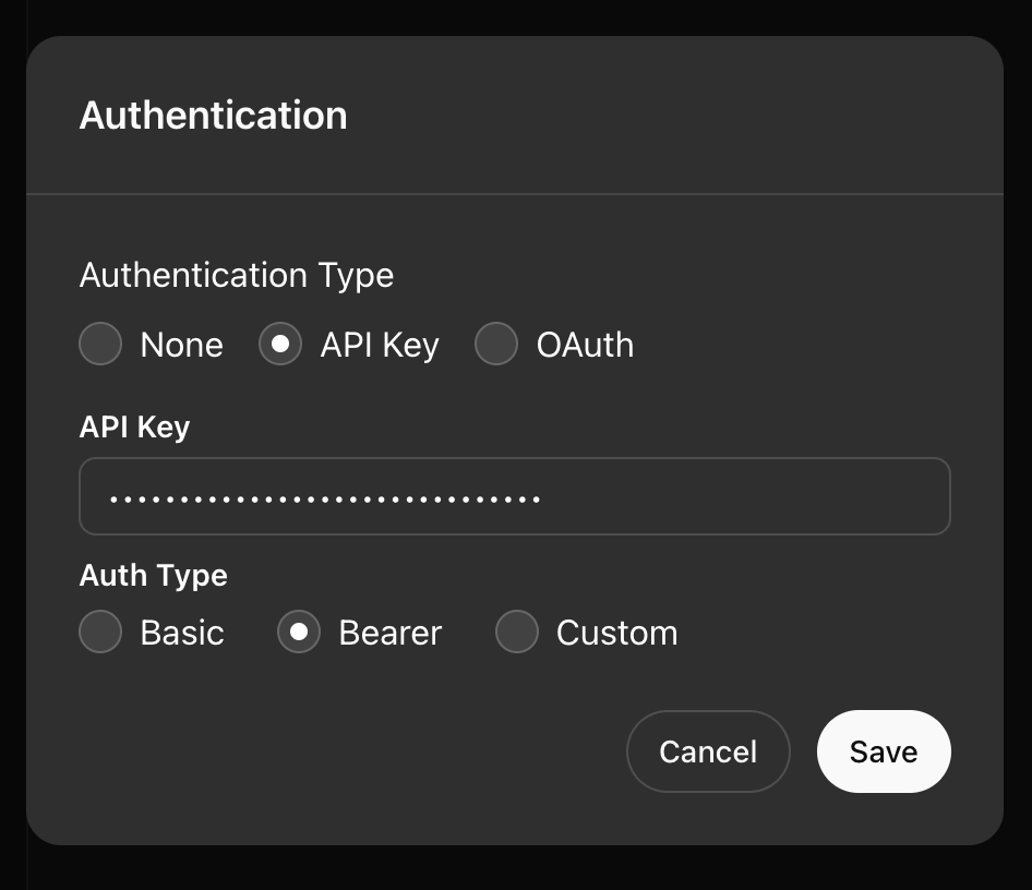 Authentication setup with Bearer token