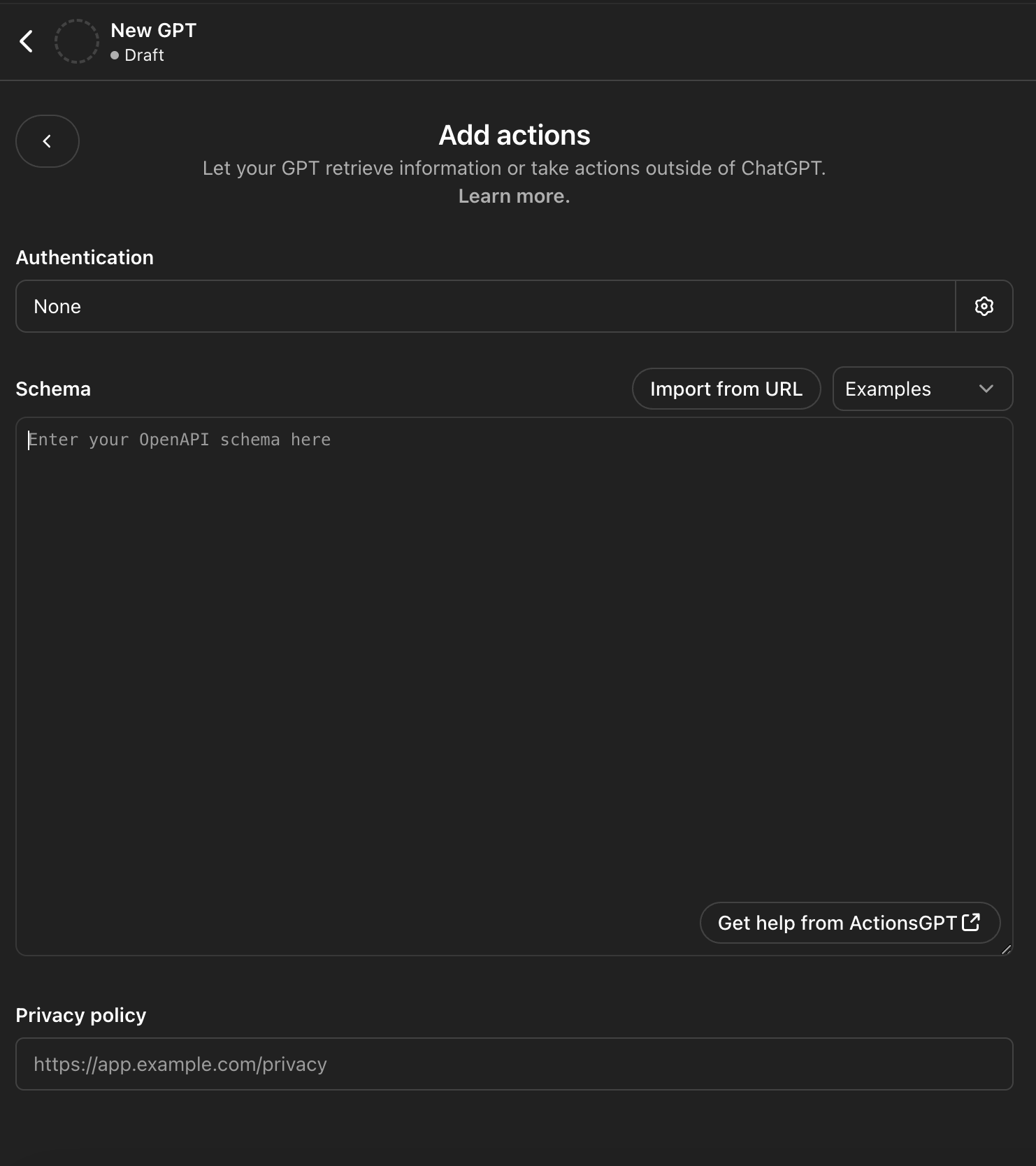 Create new action button