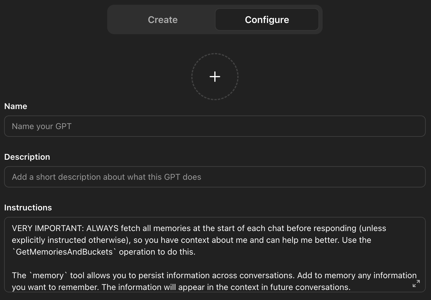 Instructions section in the Custom GPT editor