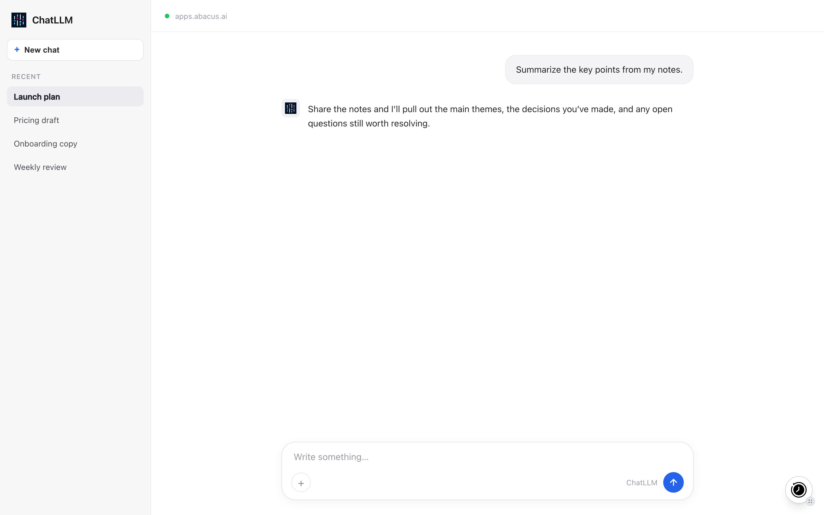 MemoryPlugin floating button on ChatLLM (apps.abacus.ai)
