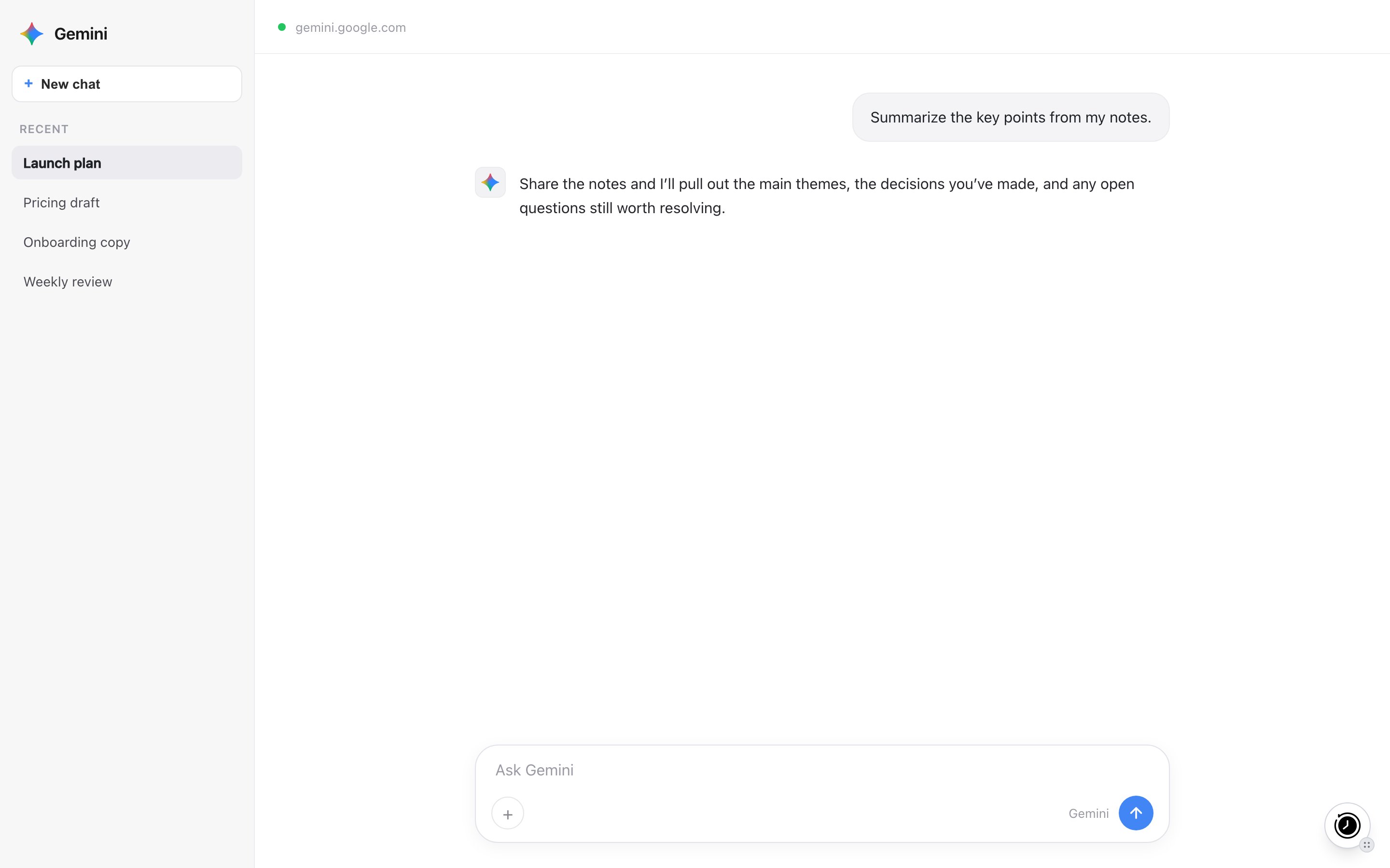 MemoryPlugin floating button on Gemini (gemini.google.com)