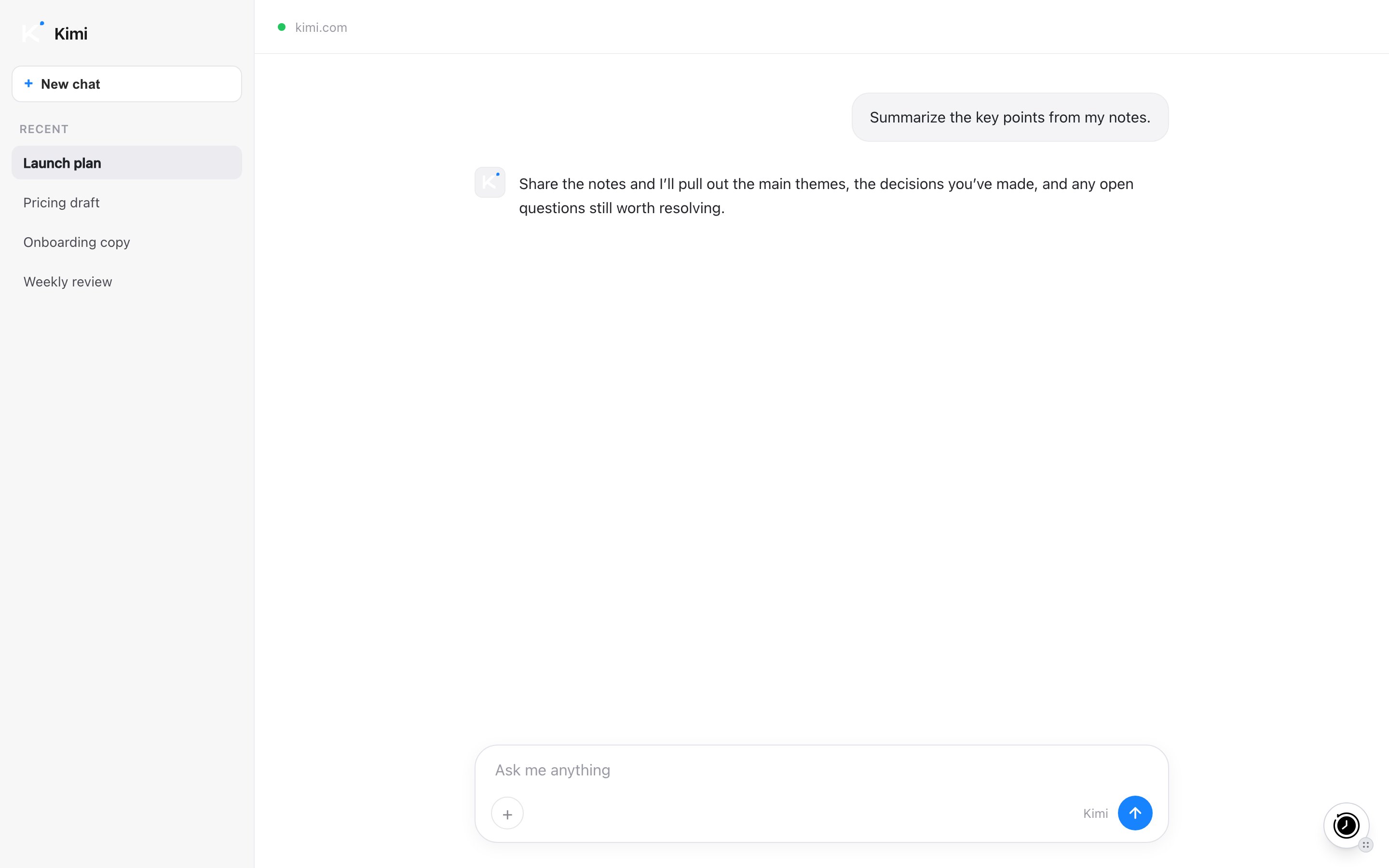 MemoryPlugin floating button on Kimi (kimi.com)