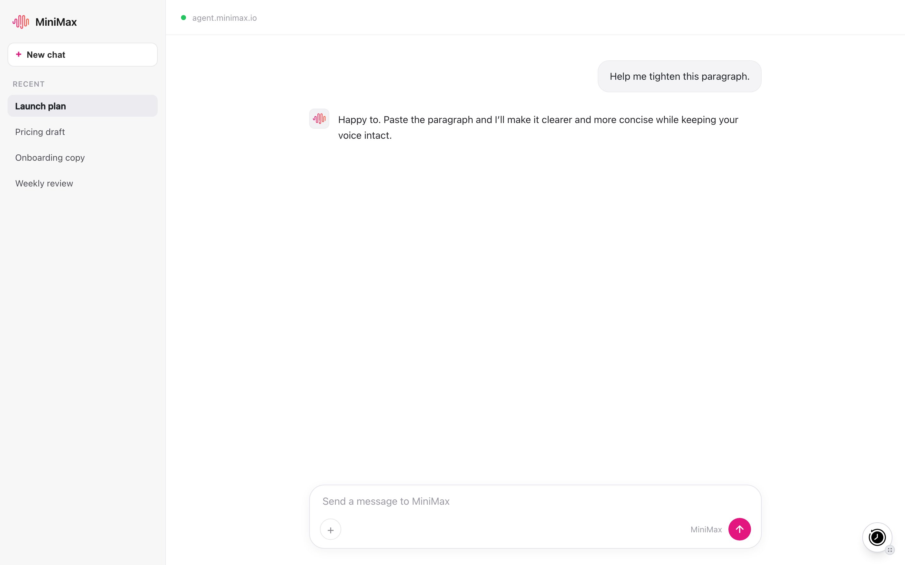 MemoryPlugin floating button on MiniMax (agent.minimax.io)