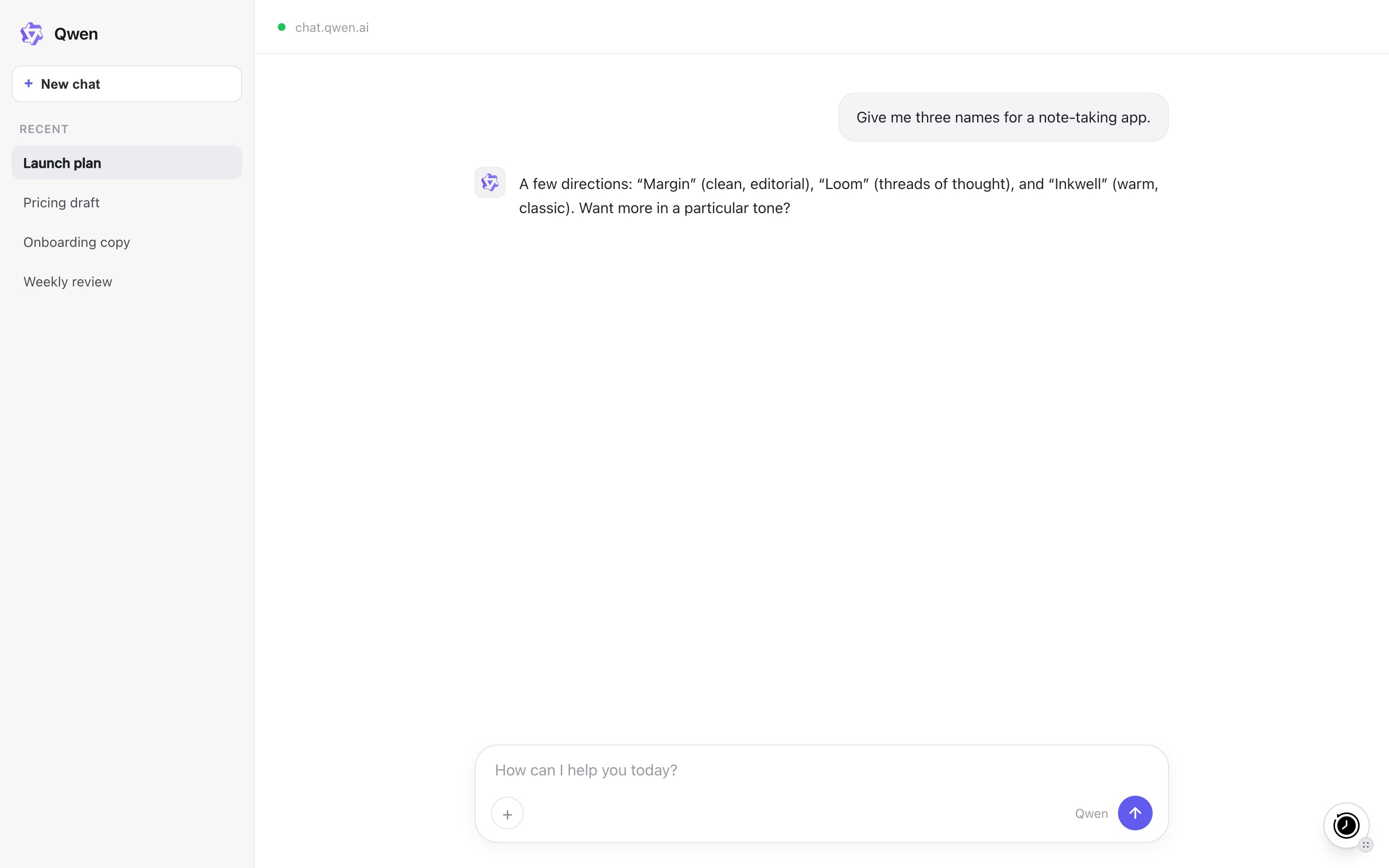 MemoryPlugin floating button on Qwen (chat.qwen.ai)