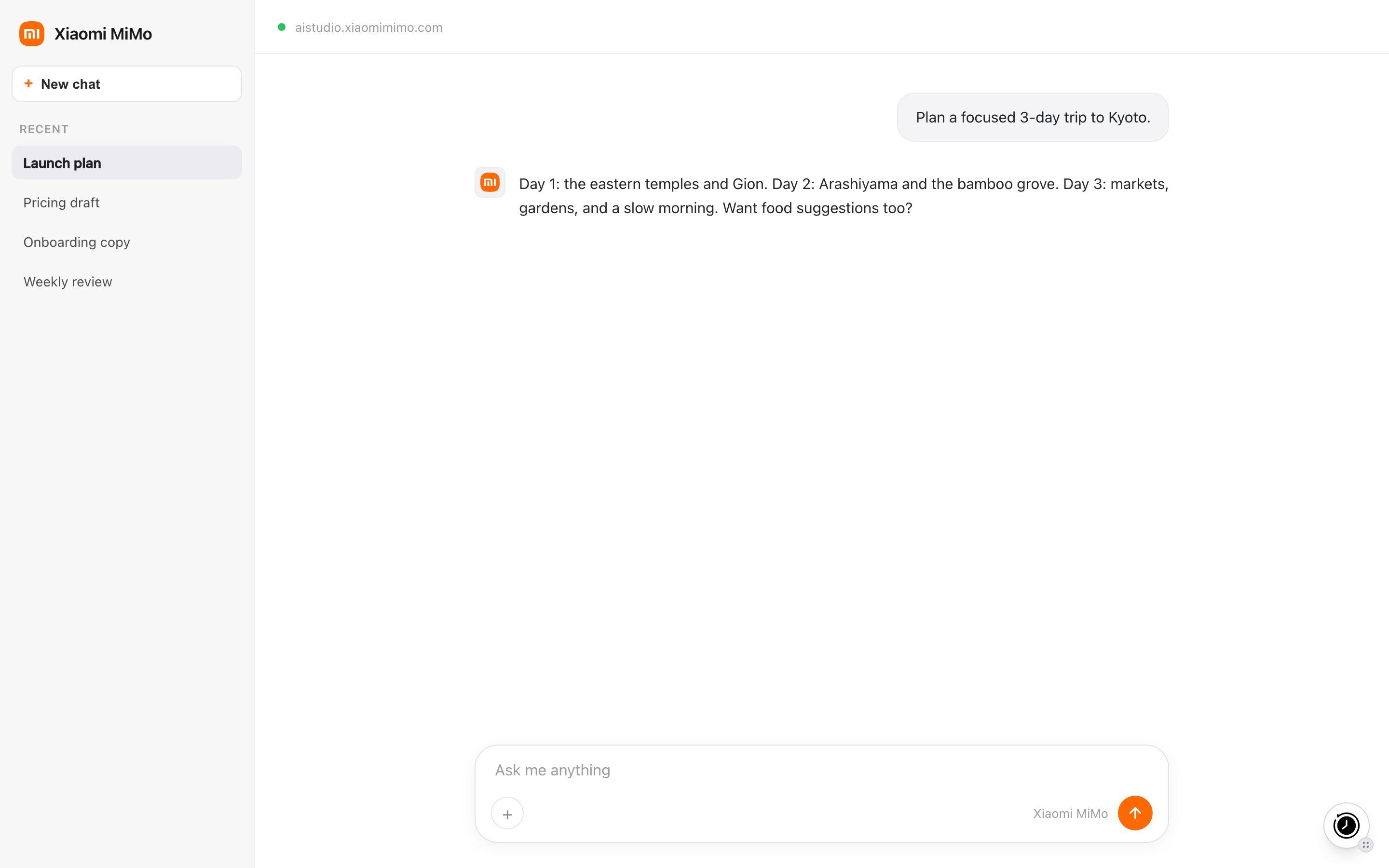 MemoryPlugin floating button on Xiaomi MiMo (aistudio.xiaomimimo.com)