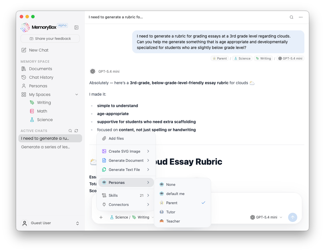 The advanced contextual tool and persona modifier popover menu
