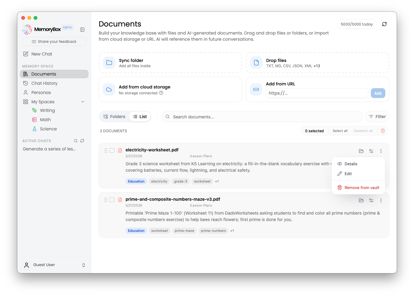 Contextual vertical dots dropdown menu options