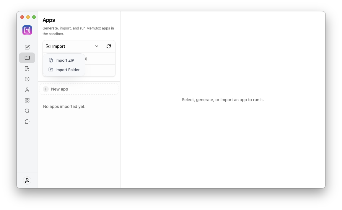 Import options for MemoryBox apps