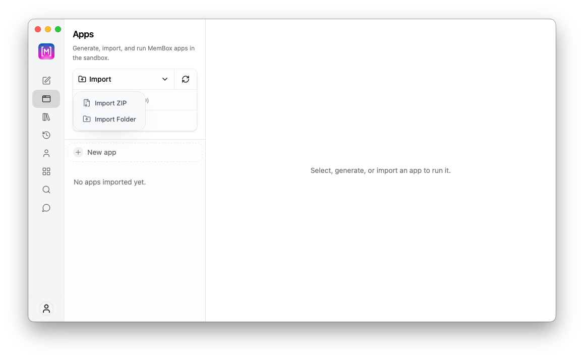 Import options for MemoryBox apps