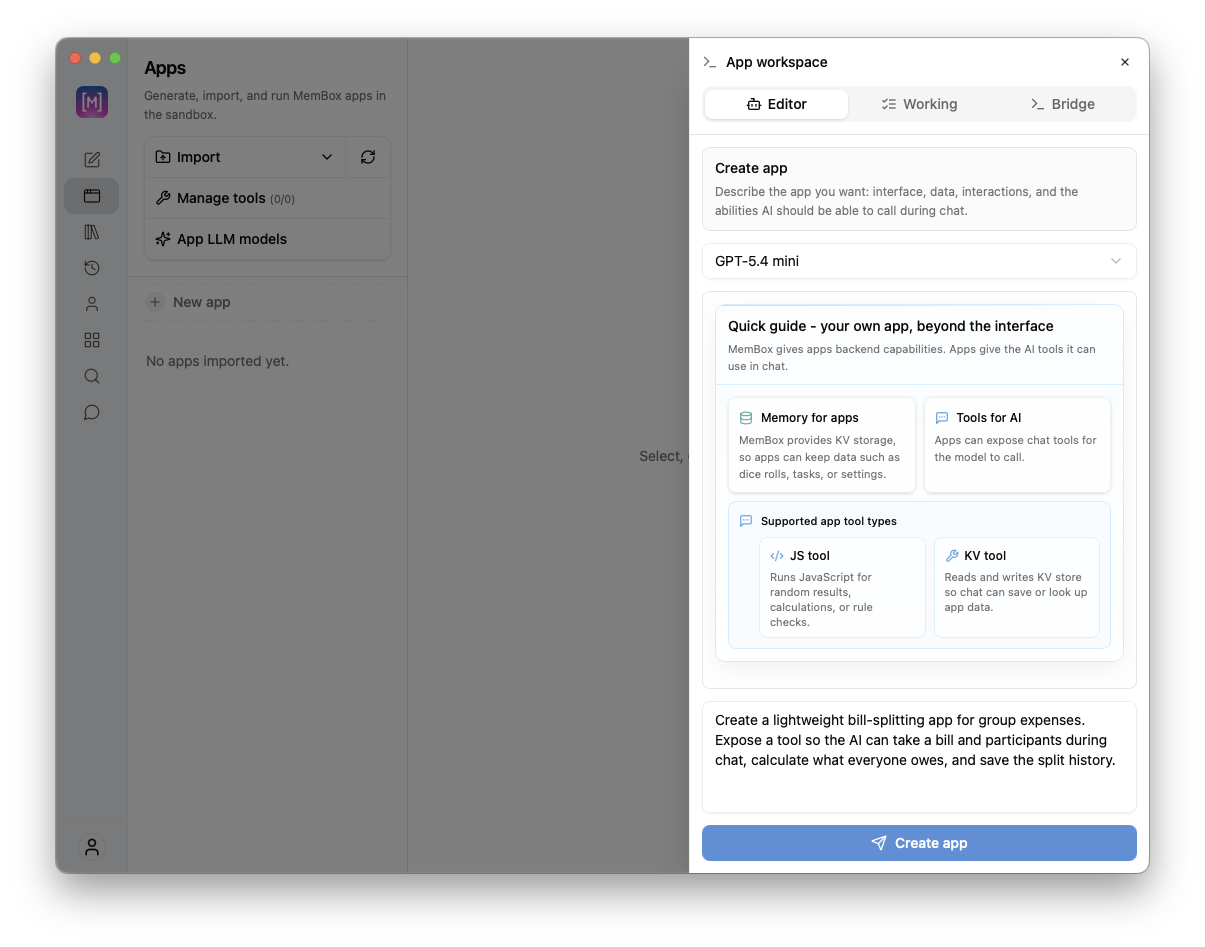 App Builder workspace editor tab