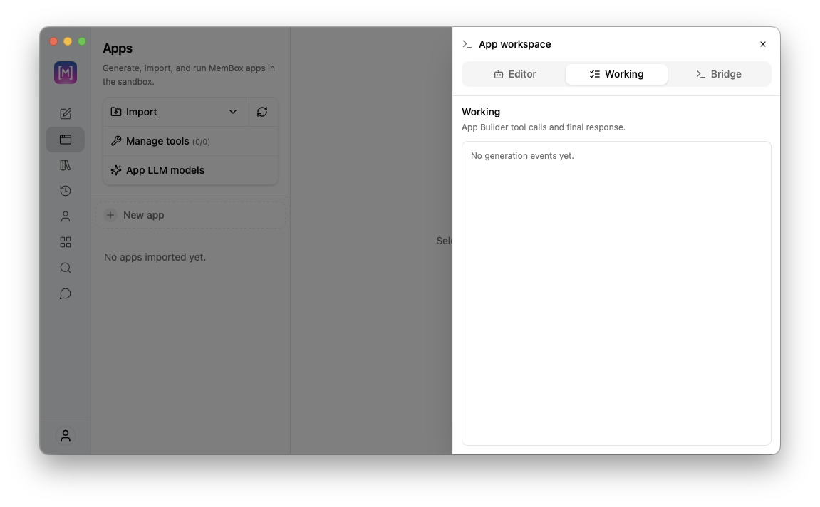 App Builder working event logs tab