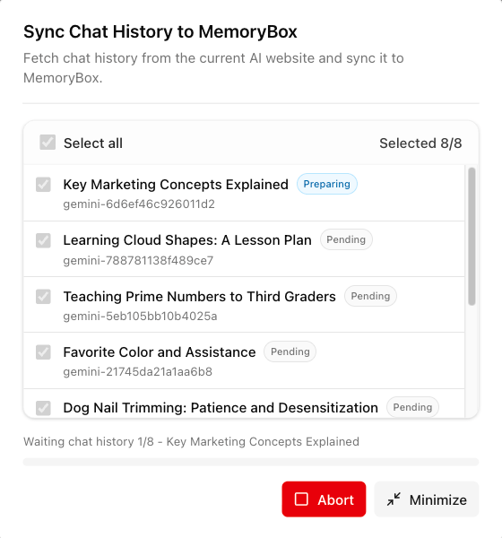 Browser extension sync list configuration panel