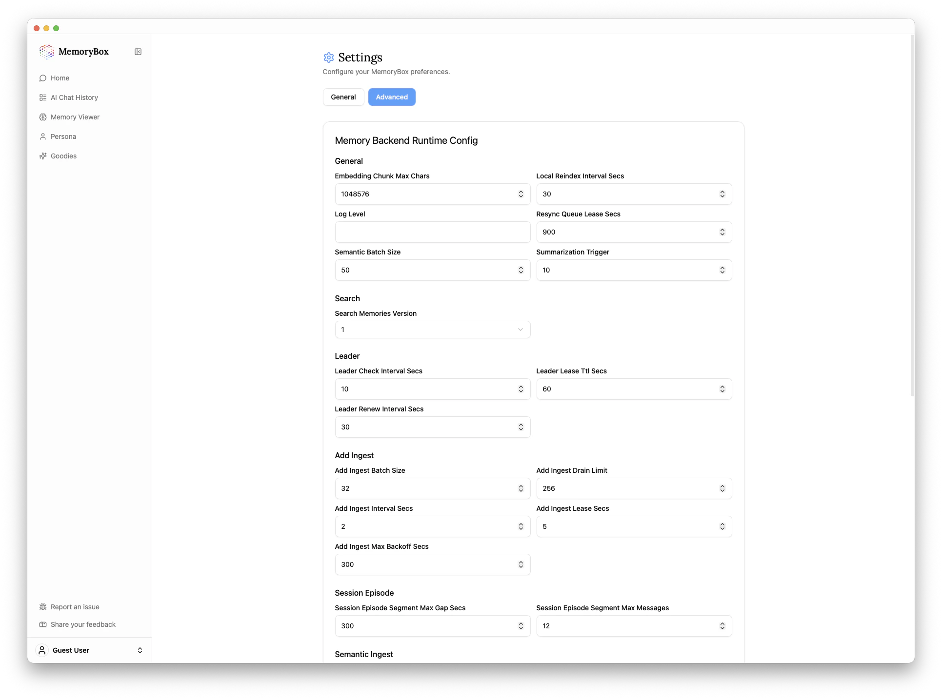 Advanced Settings Page 1