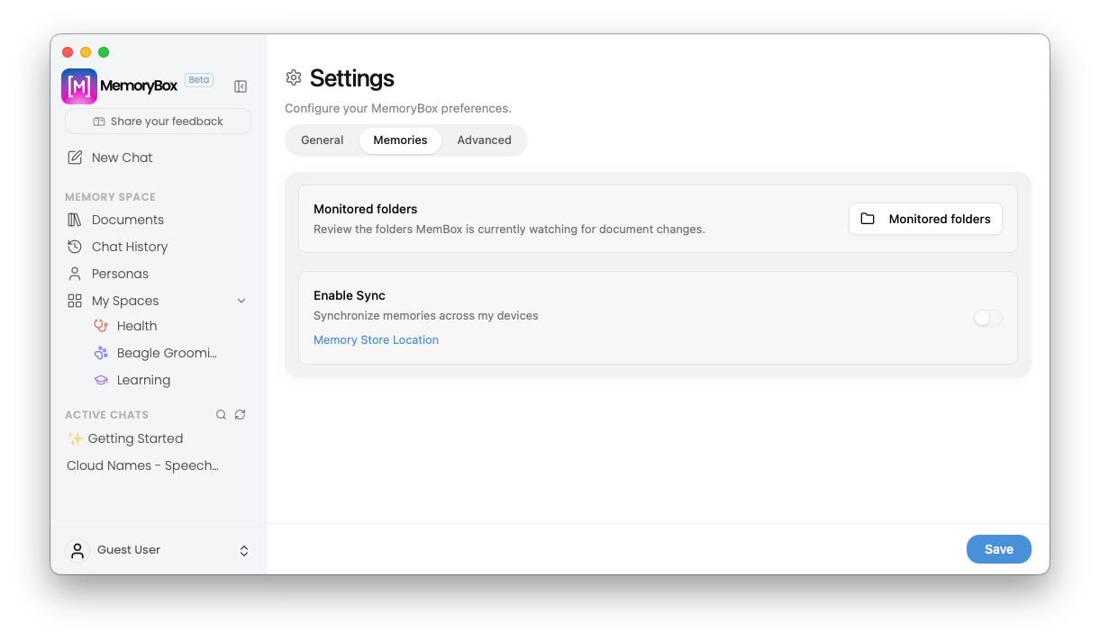 Memories settings default dashboard layout