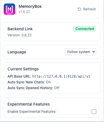 Default browser extension settings layout