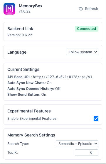 Experimental features checked view