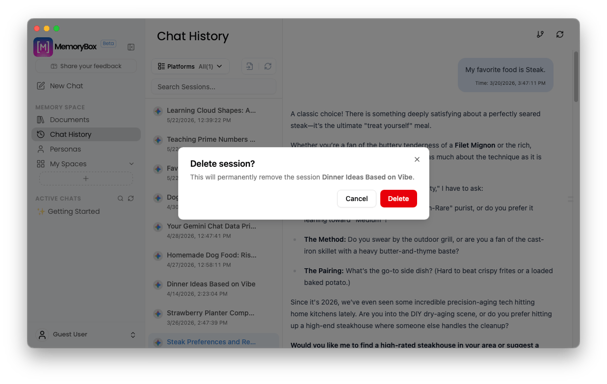 Historical chat session delete safety prompt