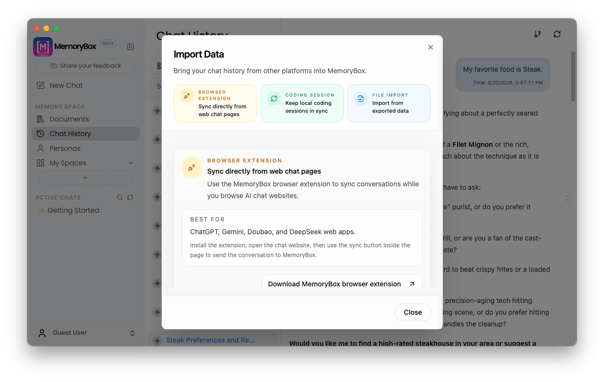MemoryBox Import Data overview dashboard