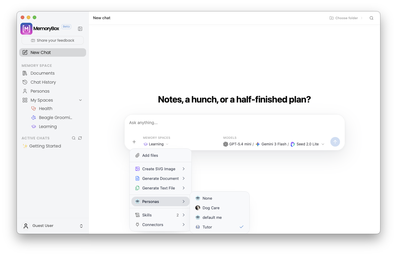 The advanced contextual tool and persona modifier popover menu
