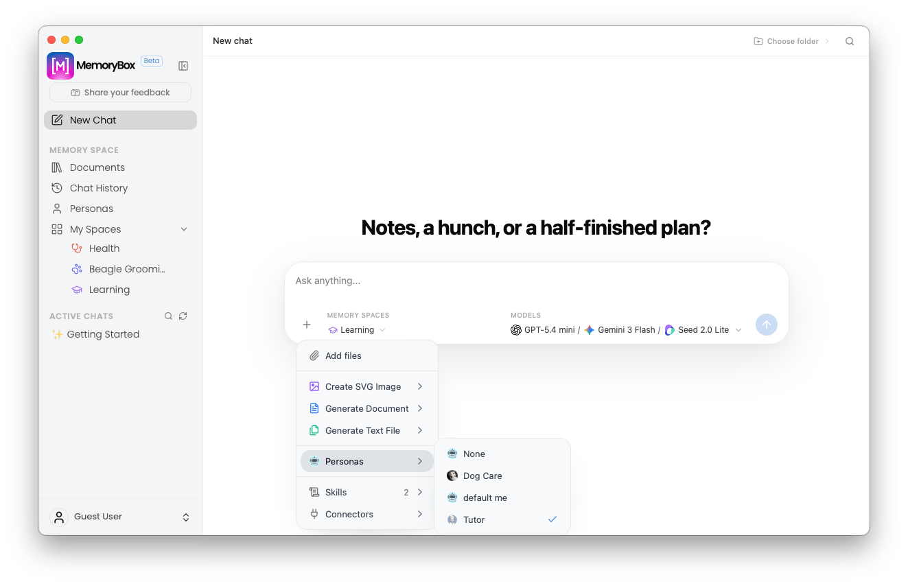 The advanced contextual tool and persona modifier popover menu