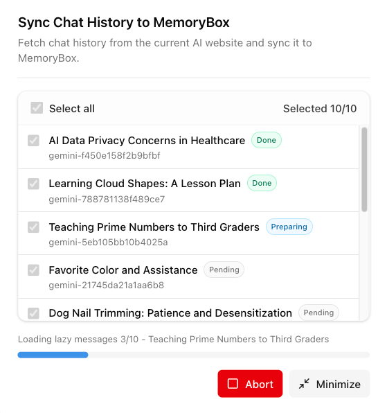 Browser extension sync checklist with window commands