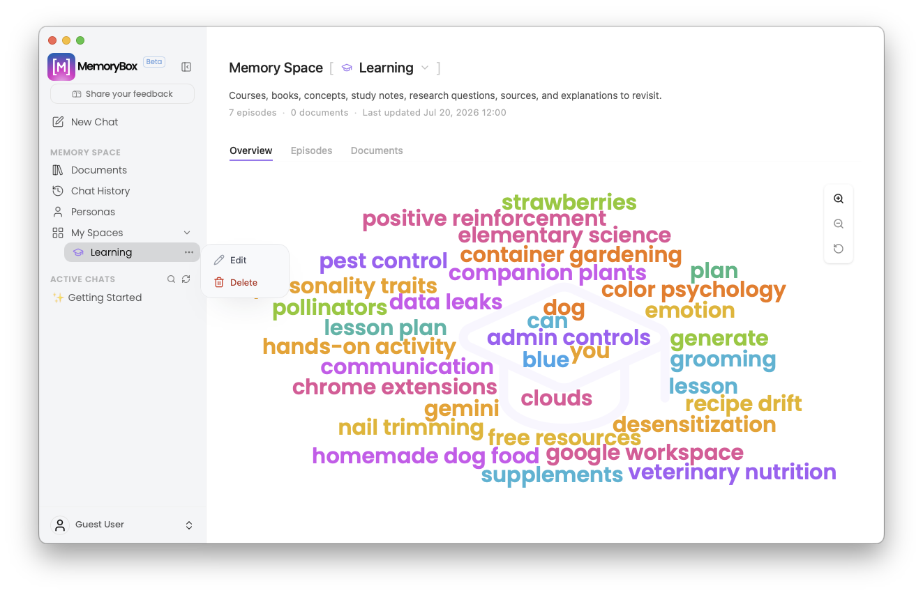 Sidebar space tools popover dropdown menu drawer