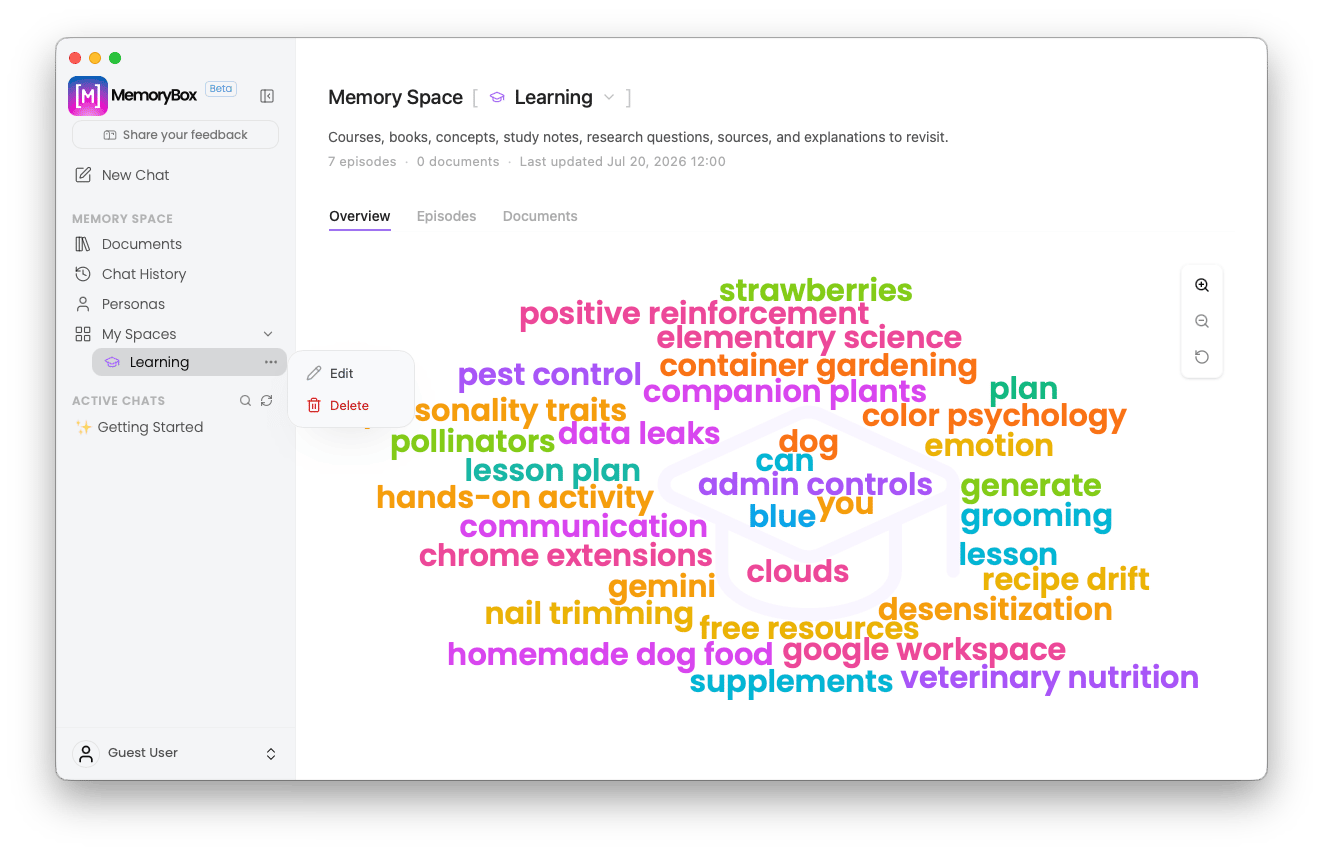Sidebar space tools popover dropdown menu drawer