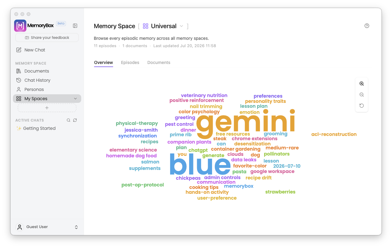 MemoryBox default Universal workspace window canvas