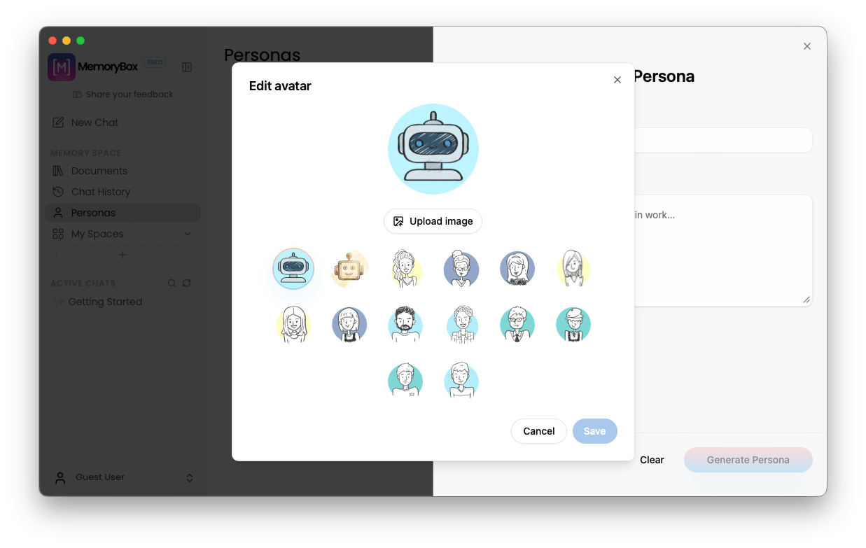 Persona avatar image picker overview