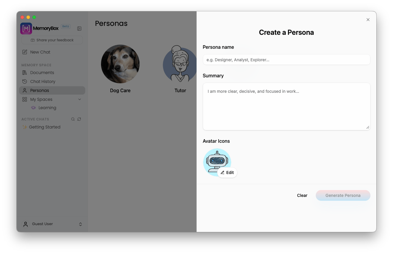 Creating a new persona parameter options