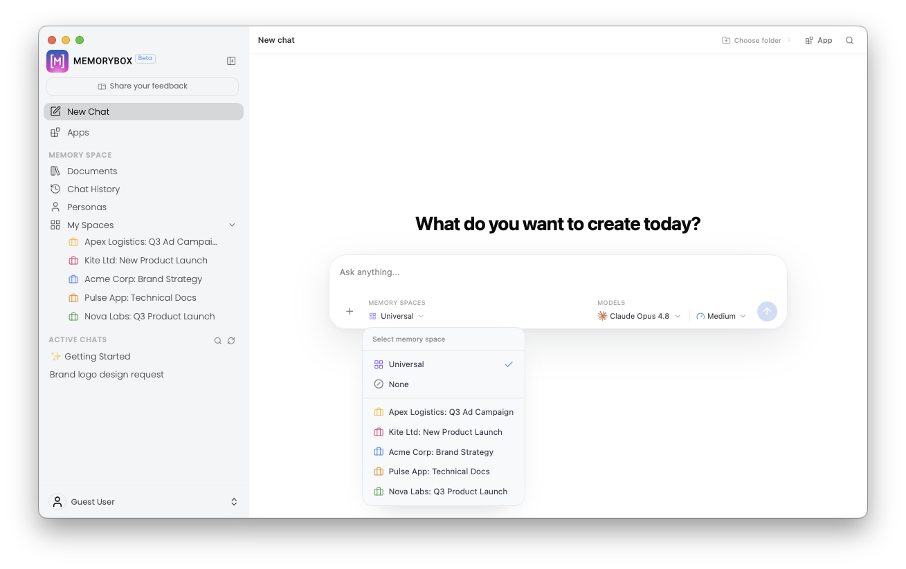 Selecting a local Memory Space in the composer bar