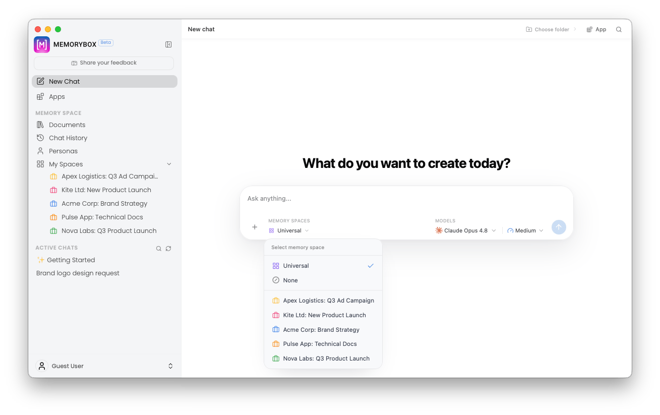 Selecting a local Memory Space in the composer bar