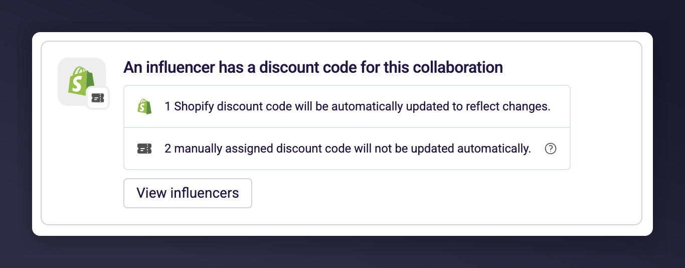 Coupon source card showing Shopify and manual code counts with update impact summary